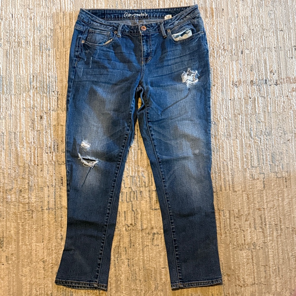 Aeropostale Women's Distressed Dark Blue Skinny Jeans